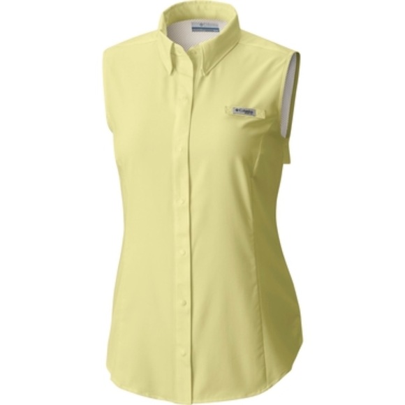 🆕 Columbia PFG Women’s Yellow Sleeveless Button Down Shirt - Picture 1 of 8
